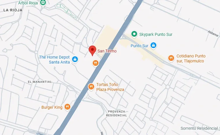 Mapa y ubicación del restaurante San Telmo de Cortes y Pepitos en Guadalajara, Jalisco